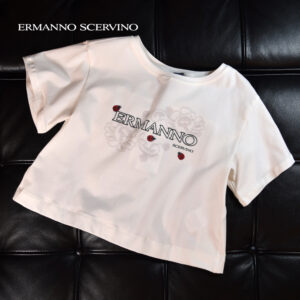 【NEW】  【ERMANNO SCERVINO 】 キッズ プリーツ切替 半袖Tシャツ ホワイト