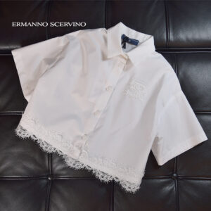 【NEW】  【ERMANNO SCERVINO 】 キッズ レースヘム 半袖ホワイト ブラウス
