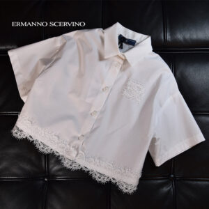 【NEW】  【ERMANNO SCERVINO 】 キッズ レースヘム 半袖ホワイト ブラウス