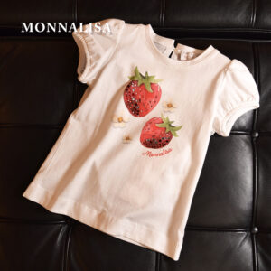 【NEW】  【MONNALISA モナリザ】キッズ いちごプリントTシャツ｜パフスリーブ半袖トップス