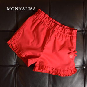 【NEW】【MONNALISA モナリザ】キッズ フリルショートパンツ レッド｜女の子用リボン付き