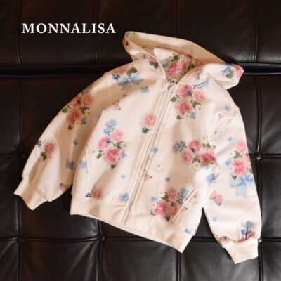 【NEW】  【MONNALISA モナリザ】 花柄ジップアップパーカー｜女の子用フラワープリントフーディ