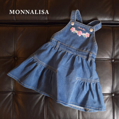 【NEW】【MONNALISA モナリザ】キッズ デニムジャンパースカート｜デニム ティアード ワンピース