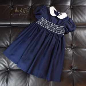 【Malvi】 キッズ スモッキング 白襟ワンピース